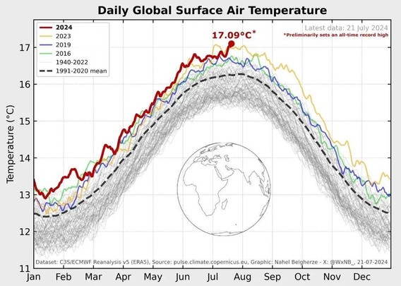 Daily Global Surface Air Temperature, January until December each year
