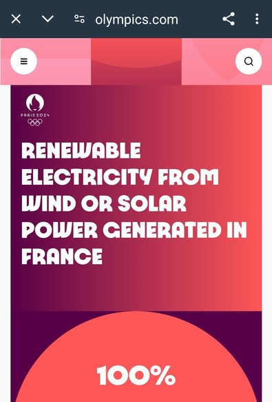 olympics.com

PARIS 2024: 100% RENEWABLE ELECTRICITY FROM WIND OR SOLAR POWER GENERATED IN FRANCE