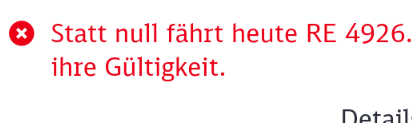 Statt null fährt heute RE 4926.